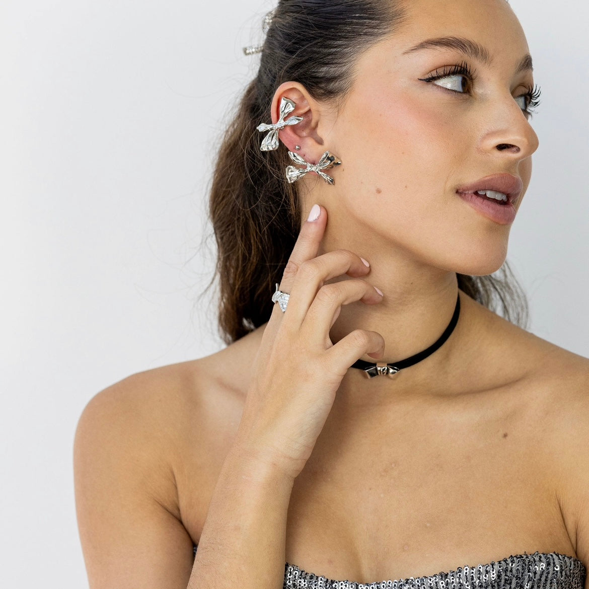 Aretes moño con ear cuff