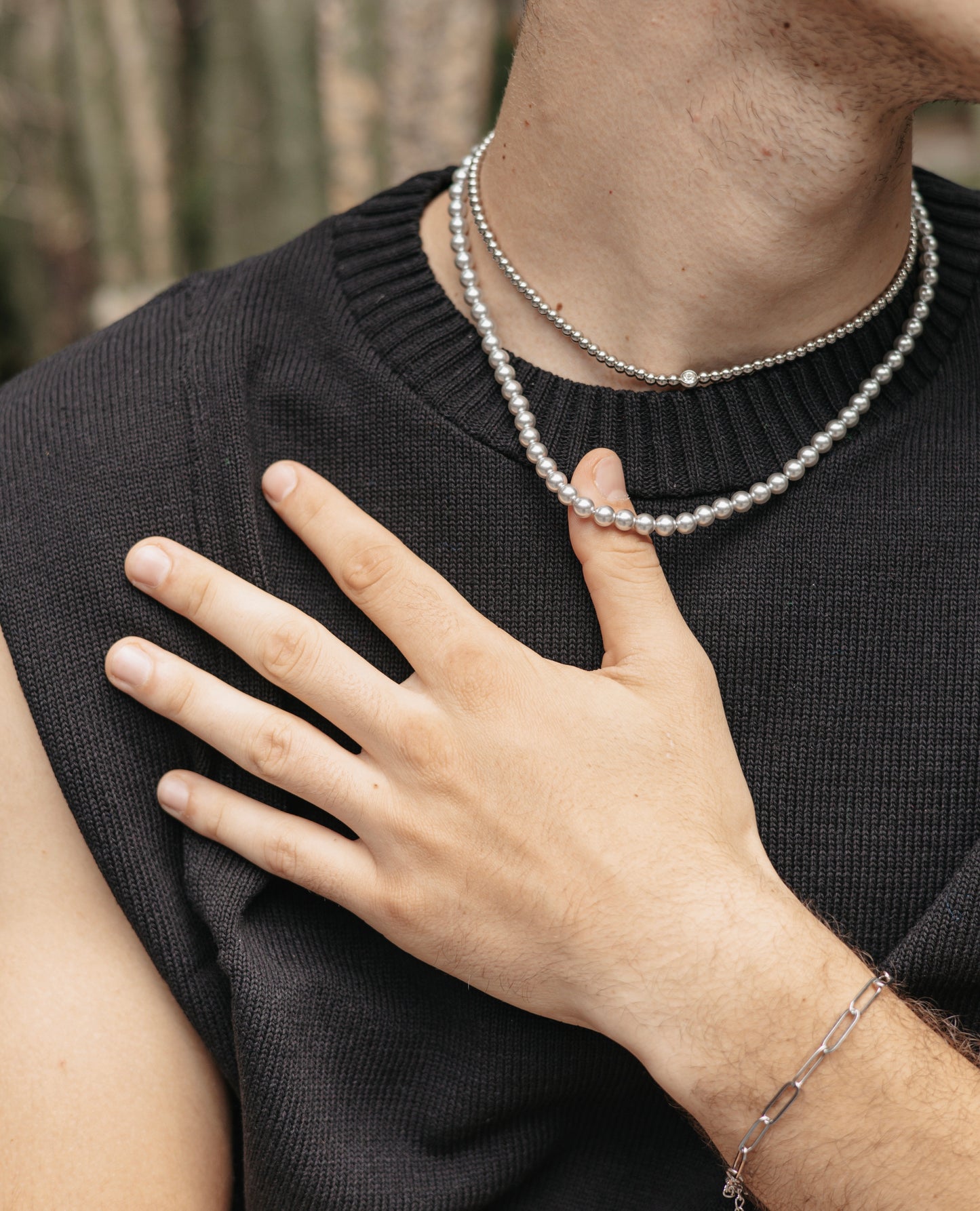 Collar perlas grandes plateado