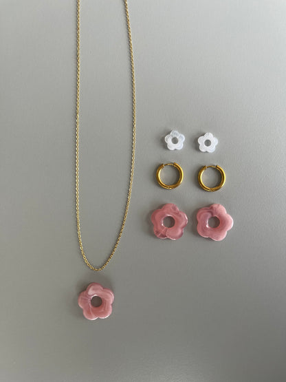 Set aretes flores rosas