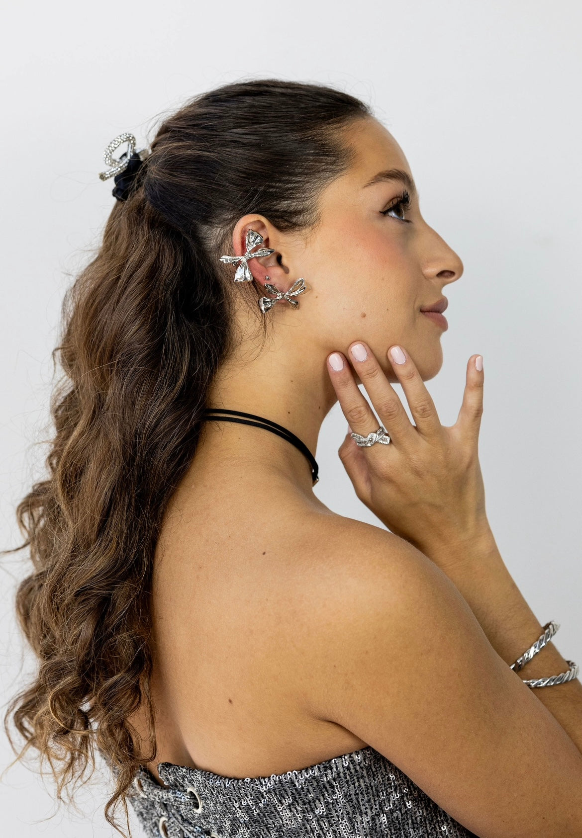 Aretes moño con ear cuff