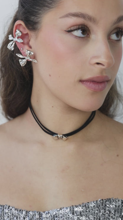 Aretes moño con ear cuff