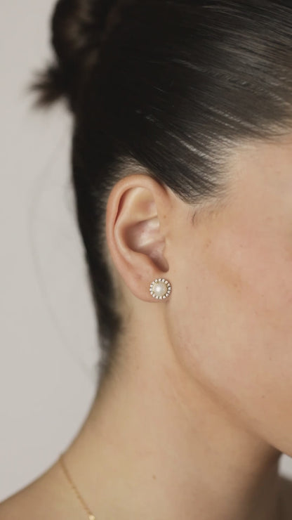 Aretes sol de perla y zirconia