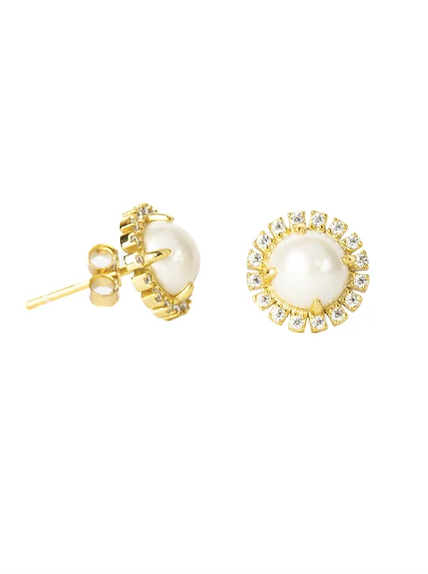 Aretes sol de perla y zirconia
