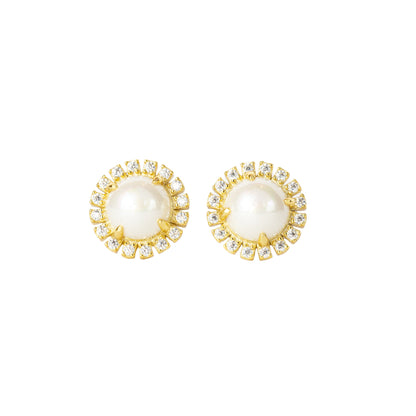 Aretes sol de perla y zirconia