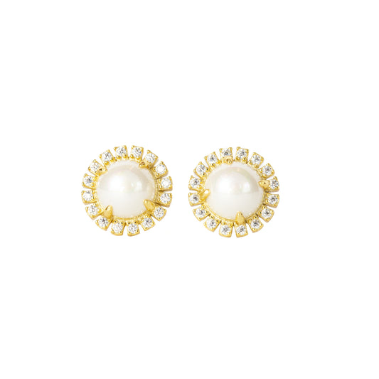 Aretes sol de perla y zirconia