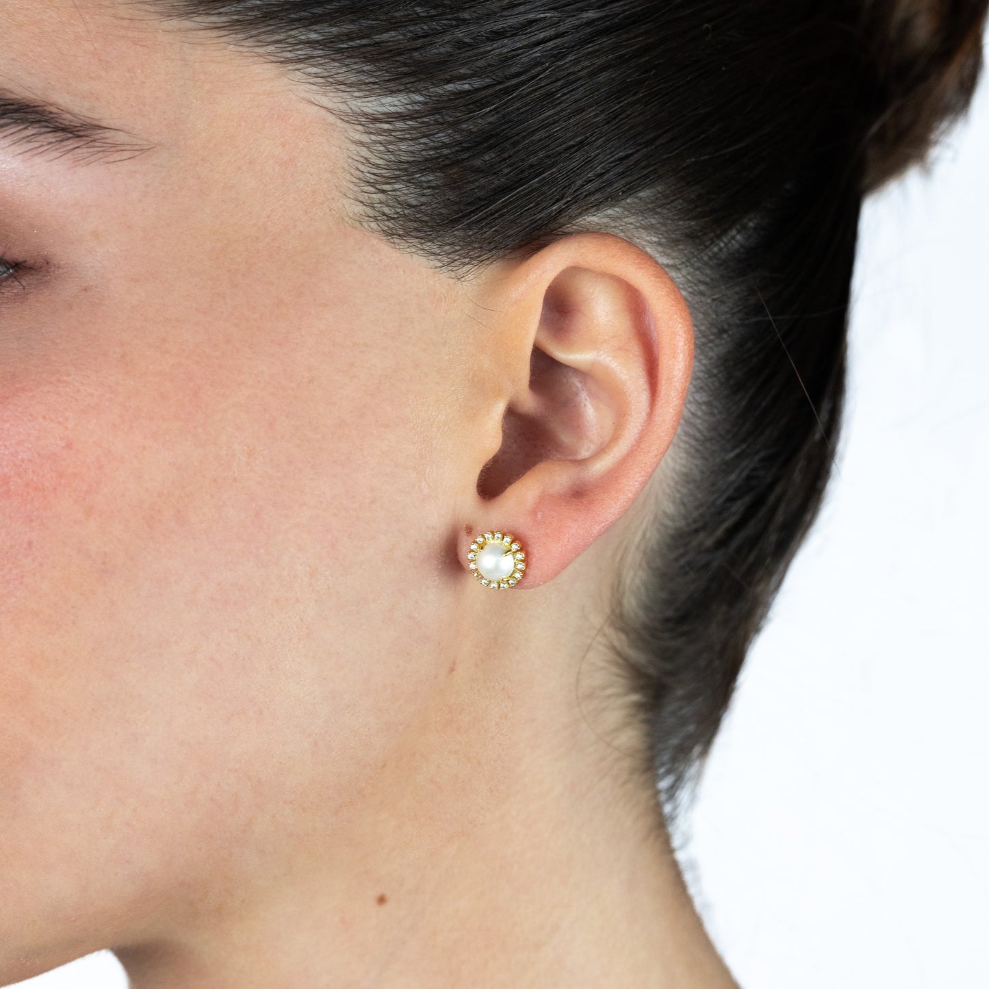 Aretes sol de perla y zirconia
